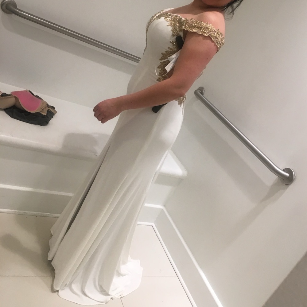 Elegant White and Gold Women's Dress